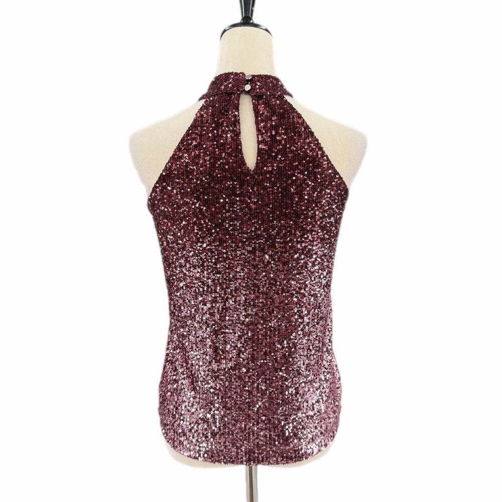Cable & Gauge NEW Wine Maroon Sequin Halter Neck Glam Party Night Out Disco Top - Picture 2 of 10